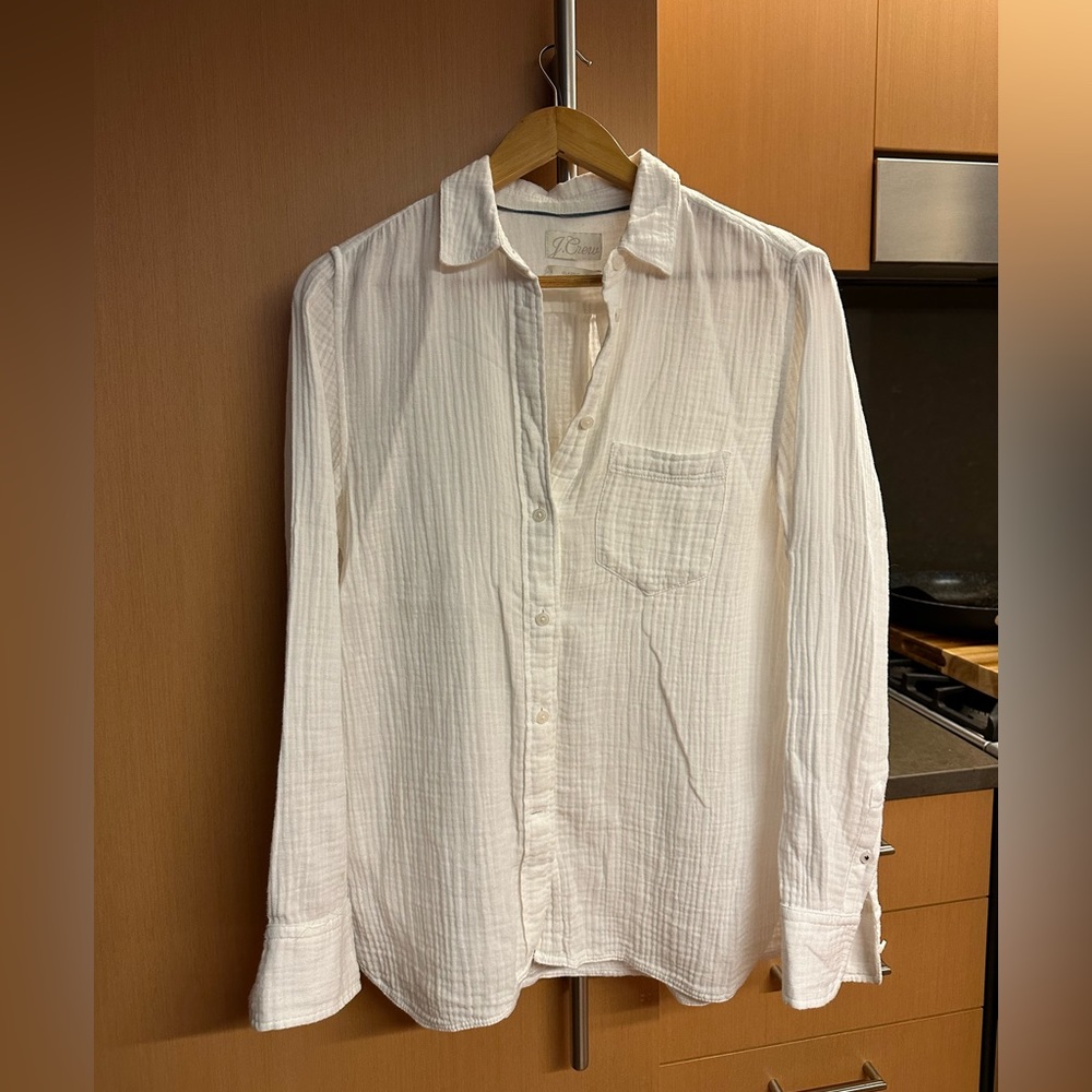 J. Crew White Classic-fit double-gauze shirt, Size 6